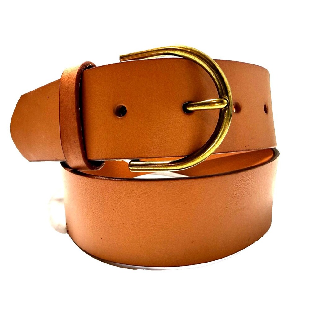 Vtg American Eagle Outfitters AEO Tan Beige Leather Belt Size 28 Small Brass